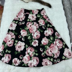 Floral A-Line Skirt - Black and Pink